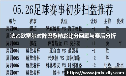 法乙欧塞尔对阵巴黎精彩比分回顾与赛后分析